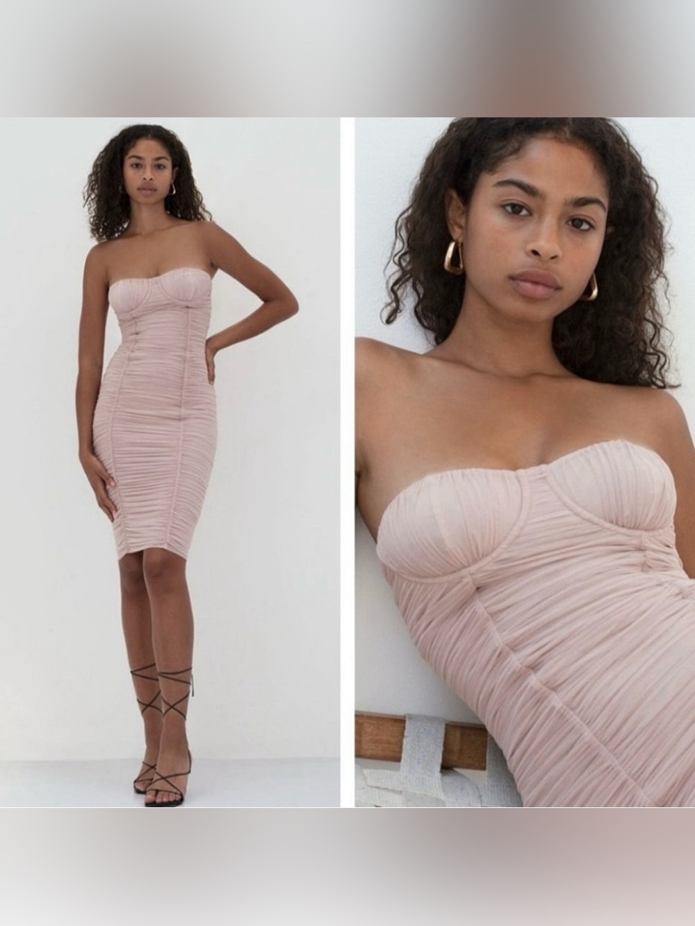 Babaton Aritzia NWT Luxor Ruched Mesh Bodycon Dress Camille Pale Pink Size 6